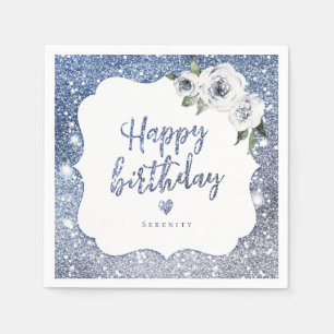 Serviette En Papier Parties scintillant bleue étincelante et fête fleu