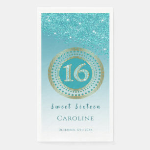 Serviette En Papier Parties scintillant bleue turquoise & Gold Sweet 1