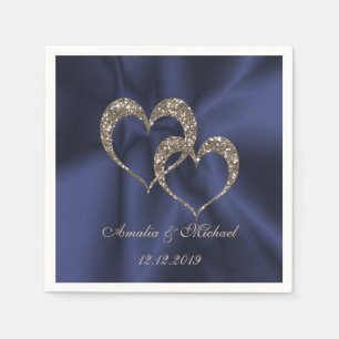 Serviette En Papier Parties scintillant brillant paillette deux coeurs