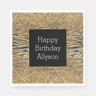 Serviette En Papier Parties scintillant brillante noire or Sparkle Zeb