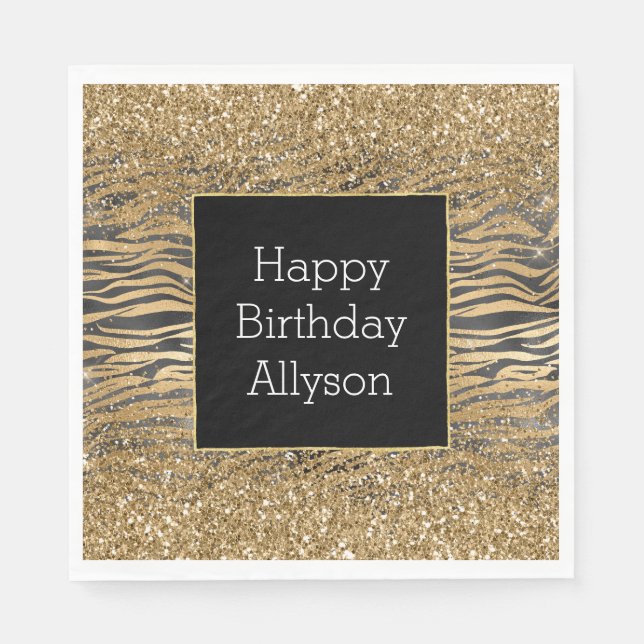 Serviette En Papier Parties scintillant brillante noire or Sparkle Zeb (Devant)