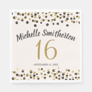 Serviette En Papier Parties scintillant Confetti en or noir 16e annive