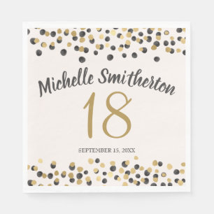 Serviette En Papier Parties scintillant Confetti en or noir 18e annive