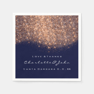 Serviette En Papier Parties scintillant Cuivre Bleu Marine Merci blanc