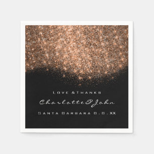 Serviette En Papier Parties scintillant Cuivre noir blanc Merci Nom