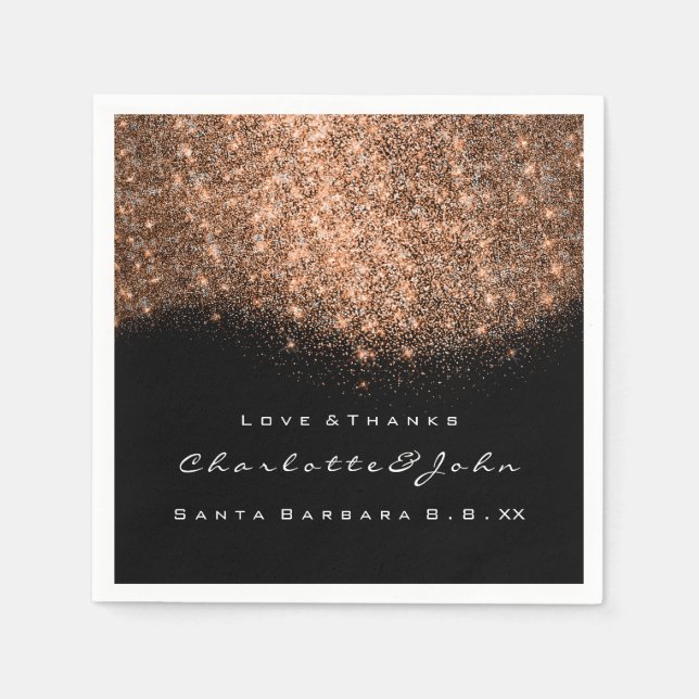 Serviette En Papier Parties scintillant Cuivre noir blanc Merci Nom (Devant)