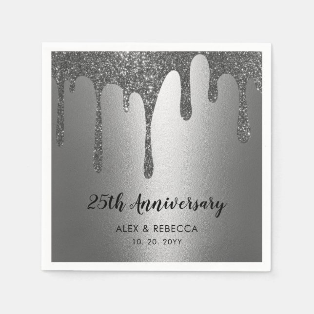 Serviette En Papier Parties scintillant d'argent 25e anniversaire Mari (Devant)