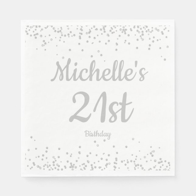 Serviette En Papier Parties scintillant d'argent blanc 21e anniversair (Devant)