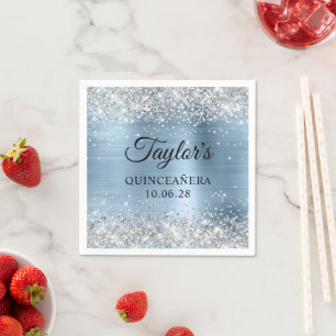 Serviette En Papier Parties scintillant d'argent bleu clair huile Quin