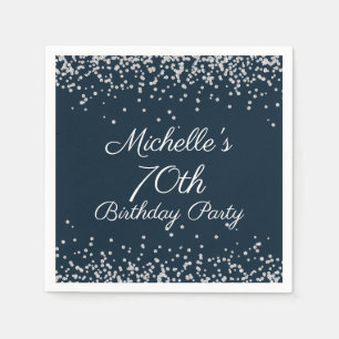 Serviette En Papier Parties scintillant d'argent bleu marine 70e fête 