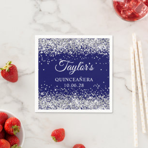 Serviette En Papier Parties scintillant d'argent et la marine Blue Qui