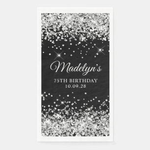 Serviette En Papier Parties scintillant d'argent et noir 75e anniversa