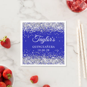 Serviette En Papier Parties scintillant d'argent et Royal Blue Quincea