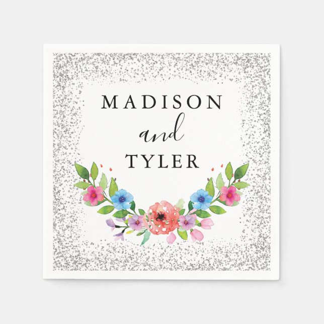 Serviette En Papier Parties scintillant d'argent étincelles Aquarelle  (Devant)