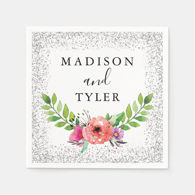 Serviette En Papier Parties scintillant d'argent étincelles Aquarelle  (Devant)