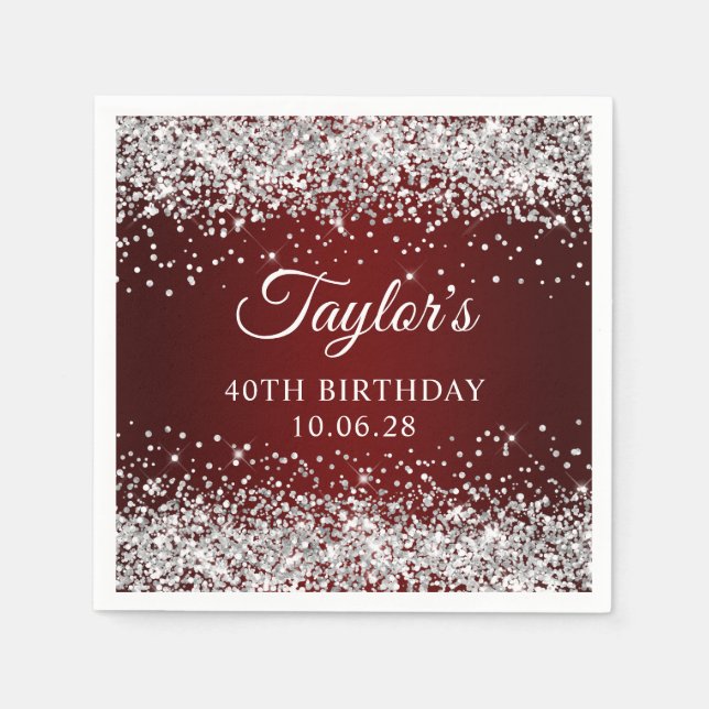 Serviette En Papier Parties scintillant d'argent noir rouge Ombre 40e  (Devant)
