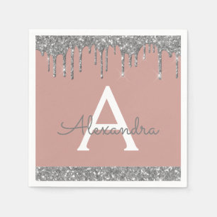 Serviette En Papier Parties scintillant d'argent rose pâle Monogramme 