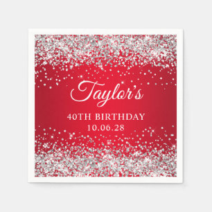 Serviette En Papier Parties scintillant d'argent Rouge Ombre 40e anniv