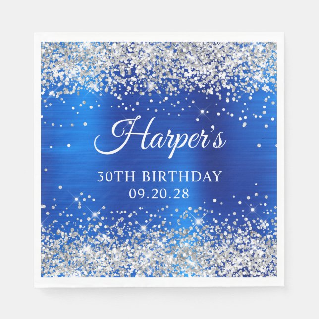 Serviette En Papier Parties scintillant d'argent Royal Blue Foil 30e a (Devant)