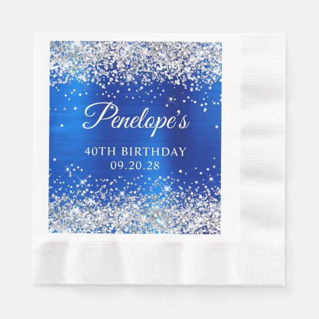 Serviette En Papier Parties scintillant d'argent Royal Blue Foil 40e a (Devant)