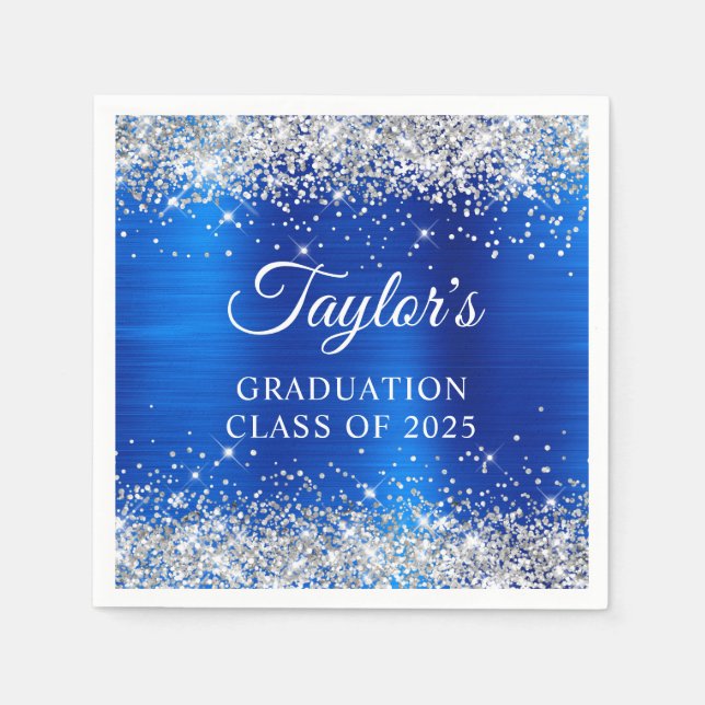 Serviette En Papier Parties scintillant d'argent Royal Blue Foil Gradu (Devant)