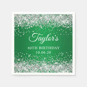 Serviette En Papier Parties scintillant d'argent vert Ombre 40e annive