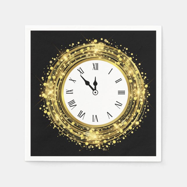 Serviette En Papier Parties scintillant de l'horloge du réveillon du N (Devant)