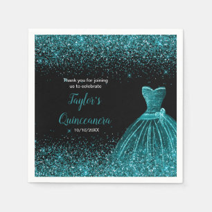 Serviette En Papier Parties scintillant de Quinceanera Blue Turquoise 