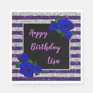 Serviette En Papier Parties scintillant de rayures d'argent violet Ros