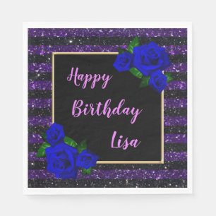 Serviette En Papier Parties scintillant de rayures noires violet Roses