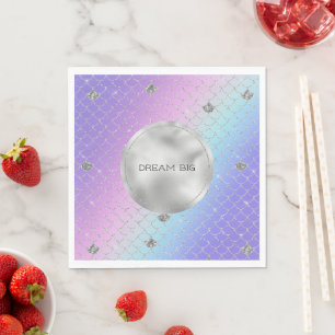 Serviette En Papier Parties scintillant de sirène d'argent d'Aqua rose