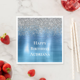 Serviette En Papier Parties scintillant d'étincelle en argent bleu per