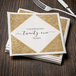 Serviette En Papier Parties scintillant d'or 21e anniversaire Joyeux f