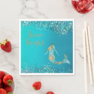 Serviette En Papier Parties scintillant d'or Aqua étincelle Mermaid