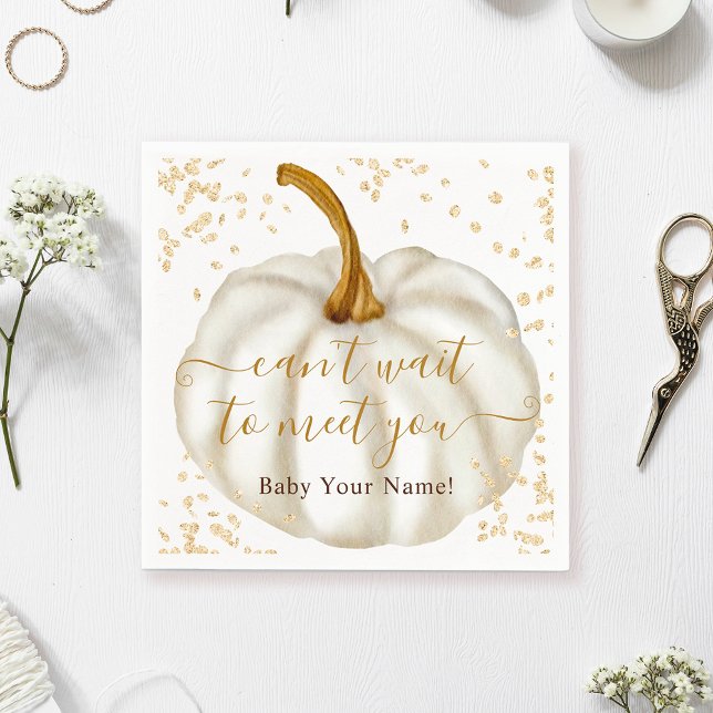 Serviette En Papier Parties scintillant d'or chic citrouille aquarelle (Chic gold glitter pumpkin watercolor baby shower napkins)