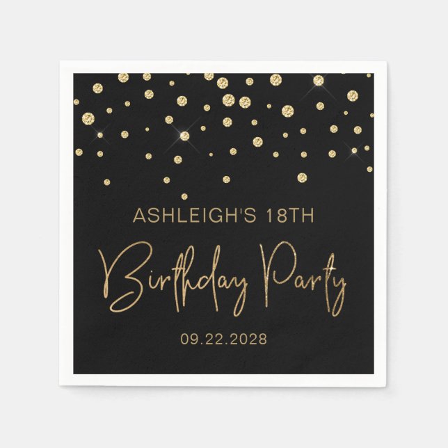 Serviette En Papier Parties scintillant d'or Confetti 18ème anniversai (Devant)