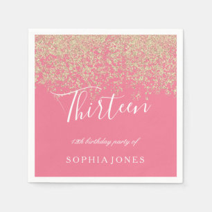 Serviette En Papier Parties scintillant d'or Confetti rose 13e anniver