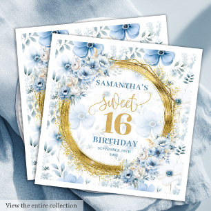 Serviette En Papier Parties scintillant d'or de Sweet sixteen bleu cla