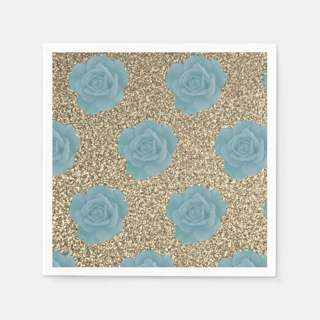Serviette En Papier Parties scintillant d'or Dusty Blue Rose Mariage F (Devant)