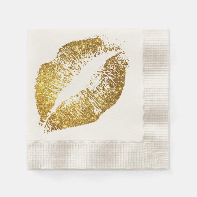 Serviette En Papier Parties scintillant d'or lèvres #5 (Devant)
