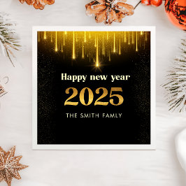 Serviette En Papier Parties scintillant d'or noir Bonne année 2025 ser