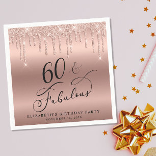 Serviette En Papier Parties scintillant d'or rose 60e fête d'anniversa