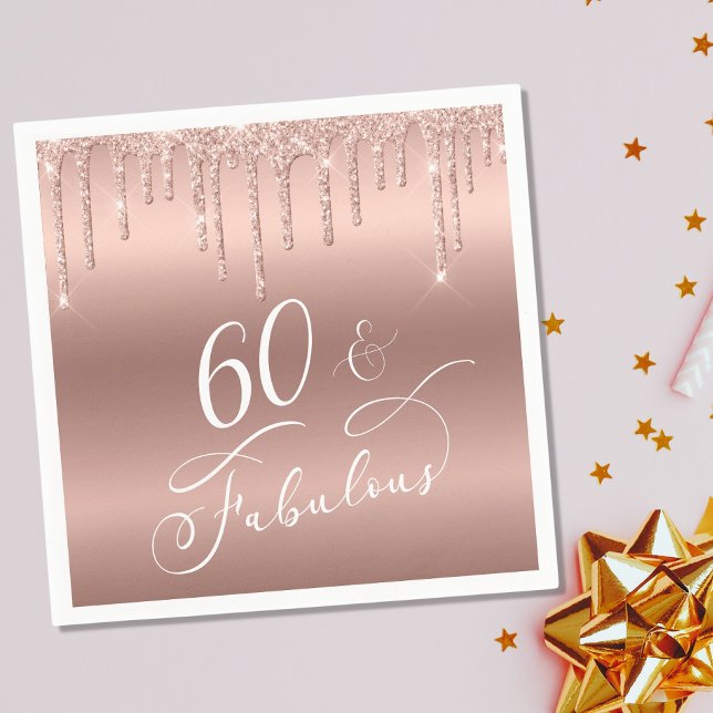 Serviette En Papier Parties scintillant d'or rose 60e fête d'anniversa (Créateur téléchargé)