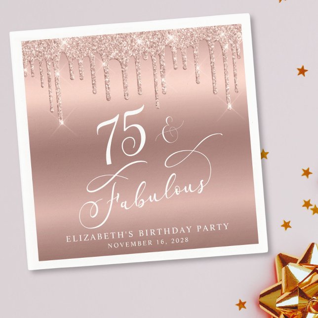 Serviette En Papier Parties scintillant d'or rose 75e fête d'anniversa (Créateur téléchargé)
