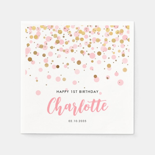 Serviette En Papier Parties scintillant d'or rose mignonne Anniversair (Devant)