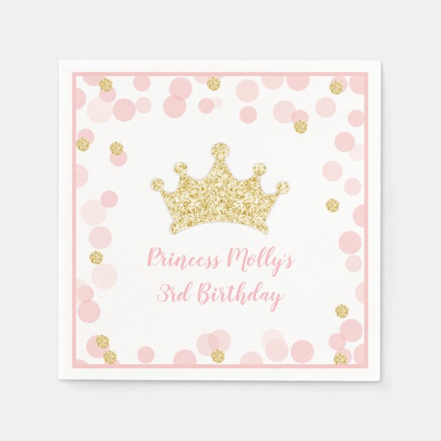 Serviette En Papier Parties scintillant d'or rose princesse (Devant)