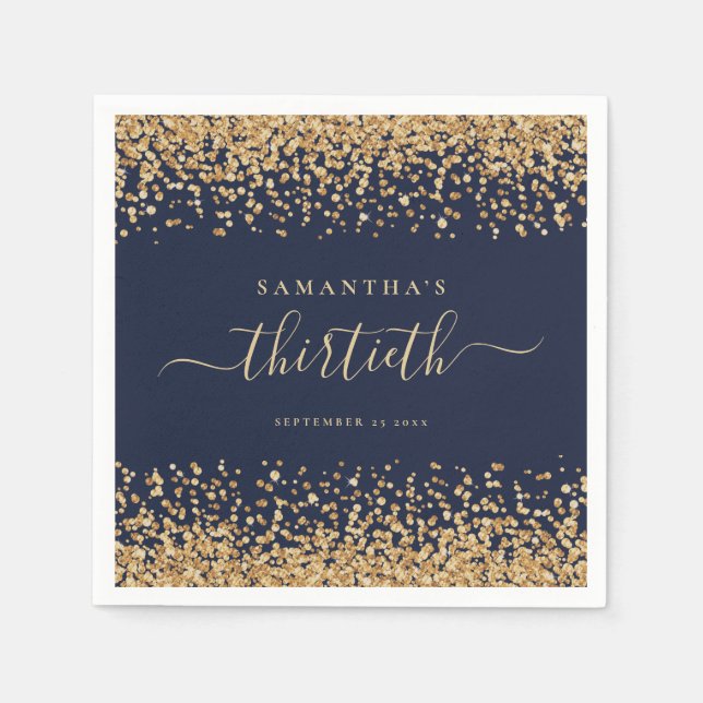 Serviette En Papier Parties scintillant d'or Script Marine Blue Glam 3 (Devant)