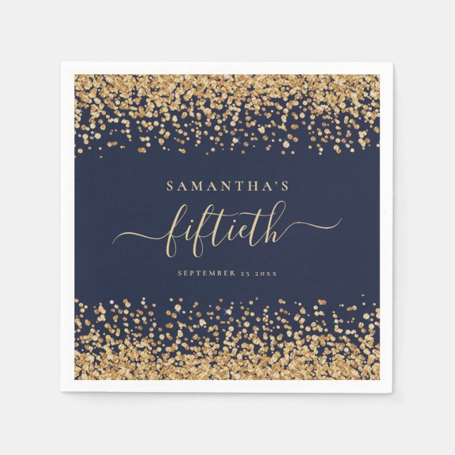Serviette En Papier Parties scintillant d'or Script Marine Blue Glam 5 (Devant)