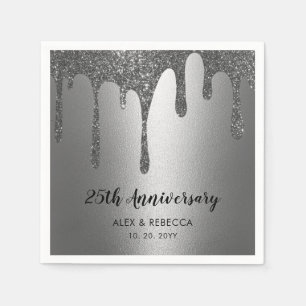Serviette En Papier Parties scintillant en argent 25e anniversaire Mar