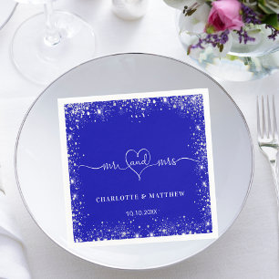 Serviette En Papier Parties scintillant en argent bleu royal m mrs coe